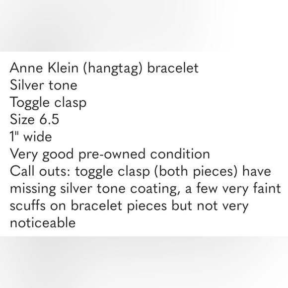 Anne Klein Bracelet Silver Tone Toggle Clasp Has Hangtag Size 6.5 - Picture 5 of 5